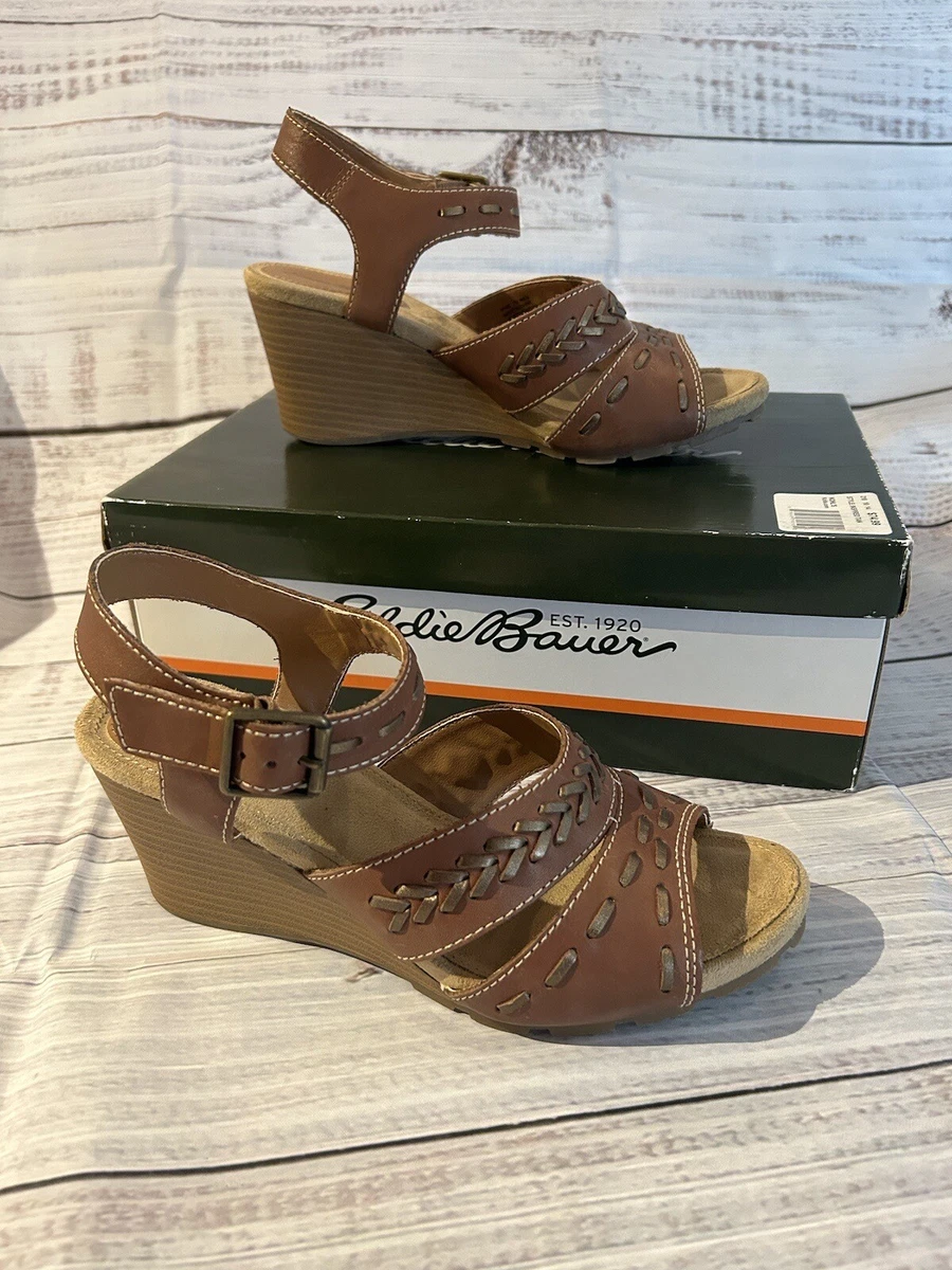 Eddie Bauer Women 7.5 M Inspired Tan Wedge Heel Sandal Open Toe