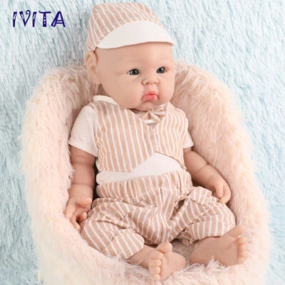 IVITA 19inch Lovely Blue Eyes Boy Full Silicone Lifelike Reborn Baby Doll Infant