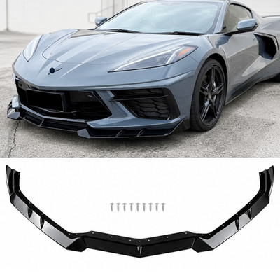 Fits 20-26 Chevy Corvette C8 Stingray Z51 Gloss Black Front Bumper Lip Spoiler