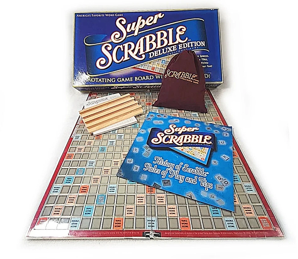 Super Scrabble DELUXE Edition – Rotating Raised Grid Board – 200 Tiles COMPLETE - Image 2 of 4