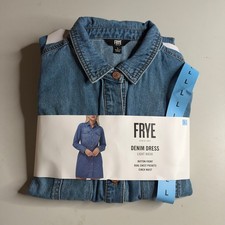 Frye Womens Denim Dress Light Wash Button Front Cinch Waist Long Sleeve Large
