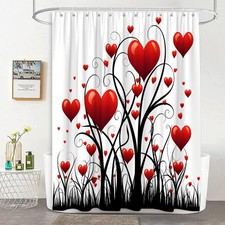Funny Red Hearts Shower Curtain Valentines Fabric Bathroom Decor 70x70 Inch