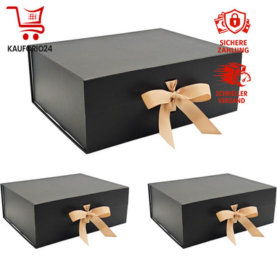 Geschenkbox 3er Pack Schwarz Premium Mit Magnetdeckel 33,5x27x12,5cm für