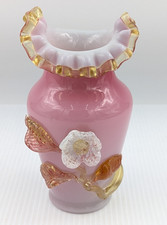 Victorian Stevens & Williams Cased Art Glass Vase Floral Applied Flower Ruffled