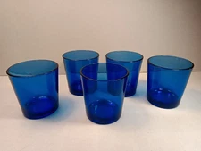 Vintage Set of 5 Libbey 8 oz. Cobalt Blue Round Bottom Rock Glasses