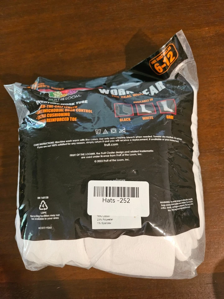 10 X мужской белый середины икры трубка носки 6-12 Fruit of the Loom Work Gear - Изображение 3 из 3