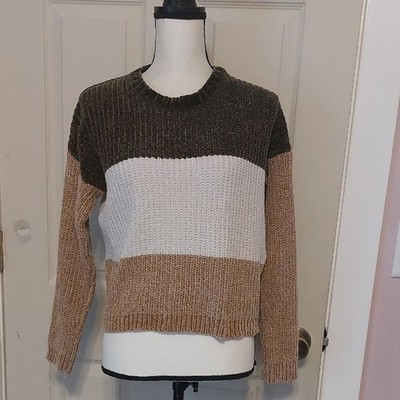 Poof Apparel Color Block Ribbed Knit Chenille Sweater Size M