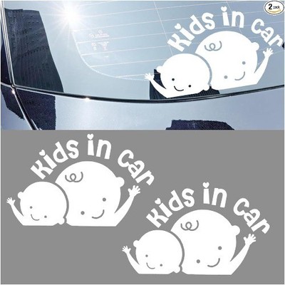 2PCS Kids in Car Sticker Decal for Car Windows and Bumpers, Funny Color: White