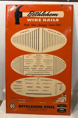 Vintage Bethlehem Wire Nails Tin Over Cardboard Store Sign