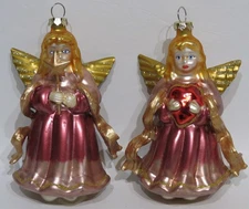 Christmas Ornament Pair of "Christmas Angels" with a star and heart Blown Glass