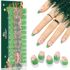  24pc Semi-Cured Gel Nail Strips, Waterproof Gel Nail Wrap Christmas Lights