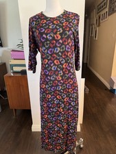 Farm Rio Abstract Circle Print Jersey Sheath Dress Black IKAT-DYED Leopard XL