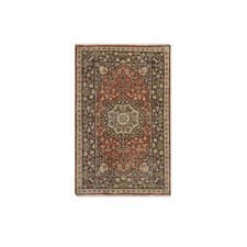 2'x3'2" Rust Red with Brown Flower Design Hand Knotted New Zealand Wool Mat Rug