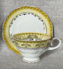 Grace’s Teaware Cup and Saucer Set Yellow w Gold Accent - DISCONTINUED