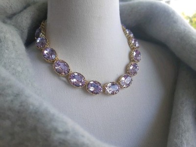 Chunky Riviere Necklace Lavender Purple Collet Anna Wintour Gold Crystal Jewelry