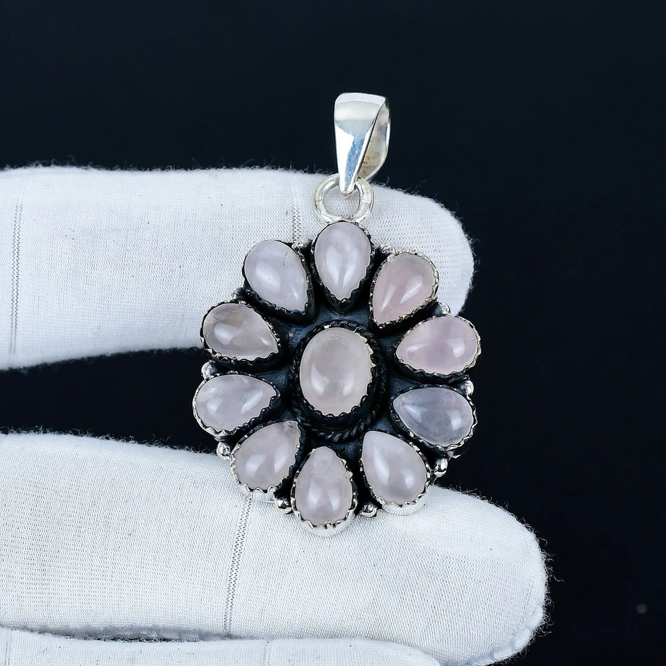 Rosa Quarzo Gemma Ciondolo 925 Argento Sterling Gioielli Per Regalo di Natale - Immagine 2 di 4