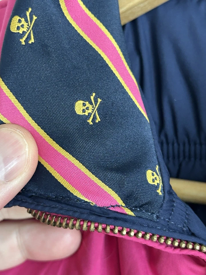 Ralph Lauren Chaleco Niñas Plumón Puffer Rosa Azul M 8-10 Reversible Calavera Exterior Foto 3 de 4