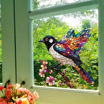 Blau Baum Blume Vogel statisch klammern Fenster Aufkleber PVC Material 11,81 x 1