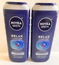 2-Pack Nivea Men Relax 3 In 1 Body Wash Lavender + Sandalwood Scent 16.9 oz Each
