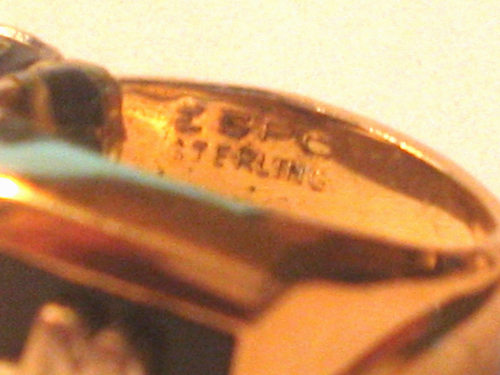 Vintage Art Deco Signet Initial "W" Black Stone Gold Vermeil Band Ring Sz 7 - Picture 5 of 5