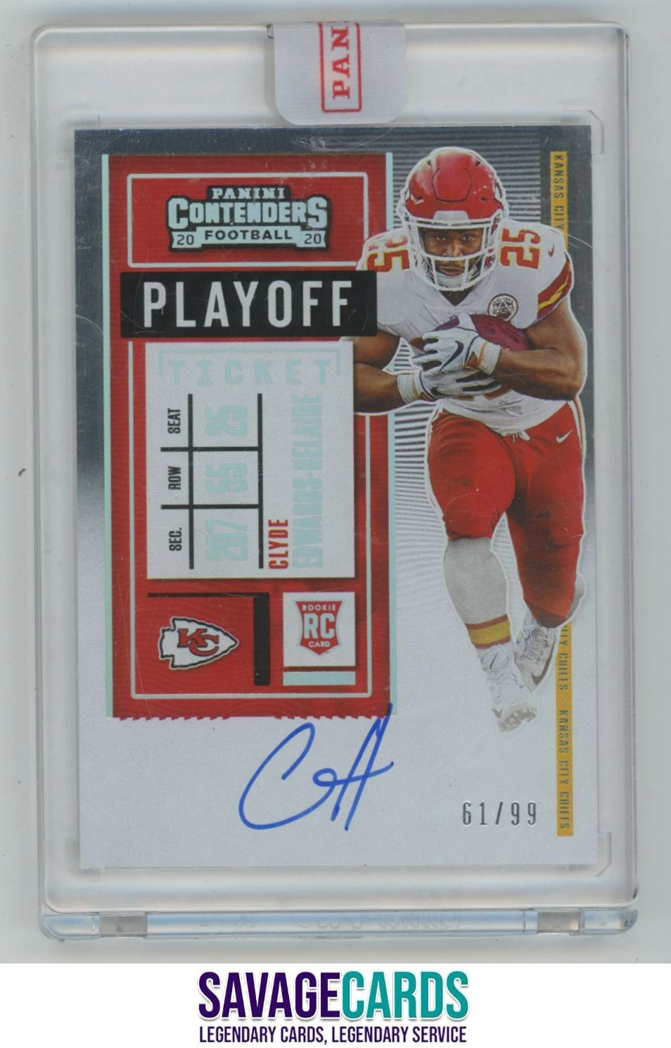 2020 Panini Contenders Playoff Ticket RC Auto Clyde Edwards-Helaire /99 #112