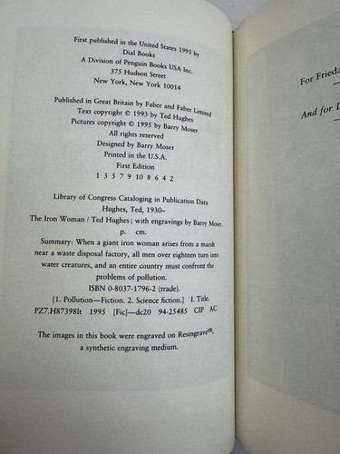 Ted Hughes THE IRON WOMAN 1st/1st U.S edition Hardback - Picture 3 of 3