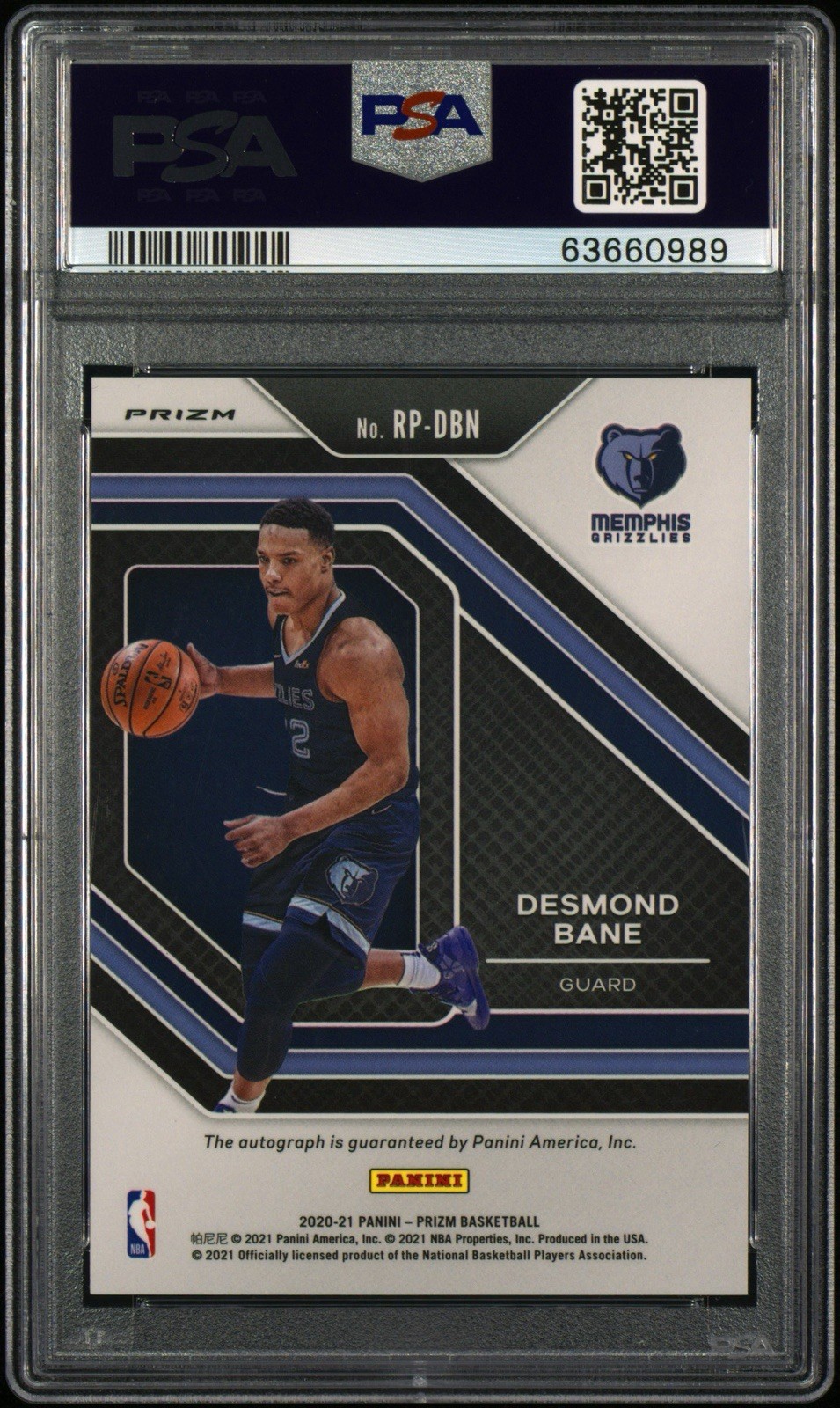 Desmond Bane 2020 Panini Prizm Rookie Penmanship Orange Ice Auto PSA 9 #RP-DBN view 2
