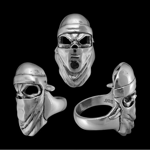 Anillo ninja, anillo de máscara, anillo de plata esterlina 925, anillo antifa, anillo de protesta,... - Imagen 1 de 9
