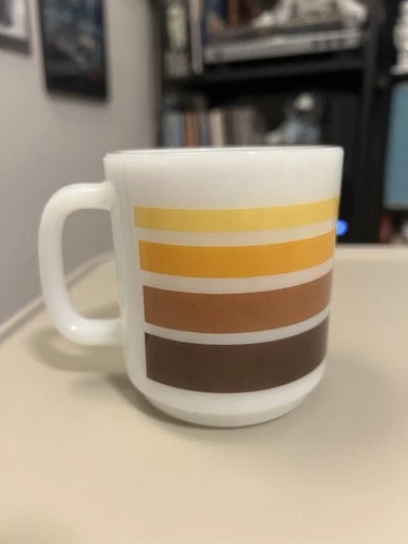 Vintage Retro 1970's GLASBAKE Brown Striped Coffee Cup Mug