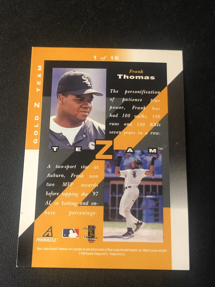 1998 Pinnacle Zenith Z-Team Gold Frank Thomas #1 HOF - Image 2 of 2