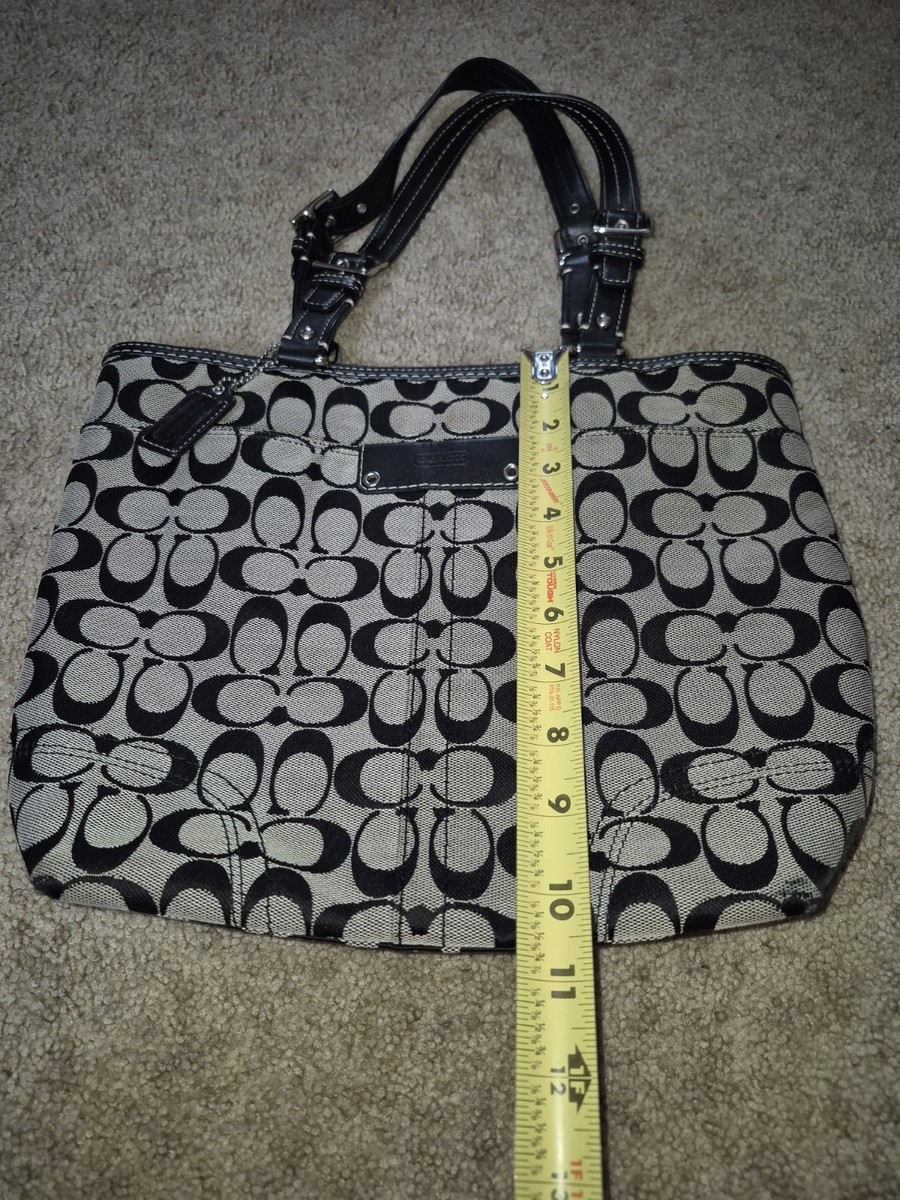 Coach Hamptons Signature Handbag Canvas Black Double Leather