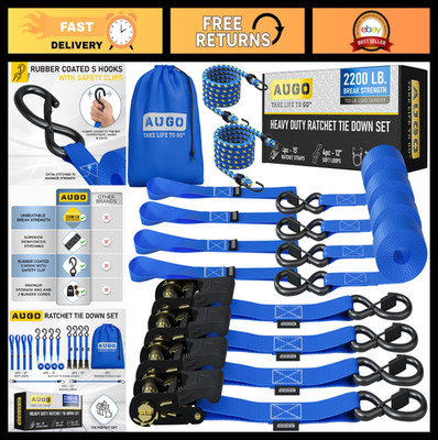 Heavy Duty Ratchet Straps 15 FT - 2200 LB Break Strength - 4 Pack with Safety Ho