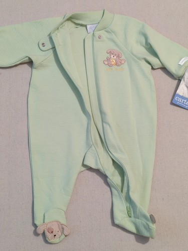 Vintage 90s Carter's Baby Footie Sleeper 0-3M NWT Green Full Zip, Puppy Dog READ - Picture 6 of 17