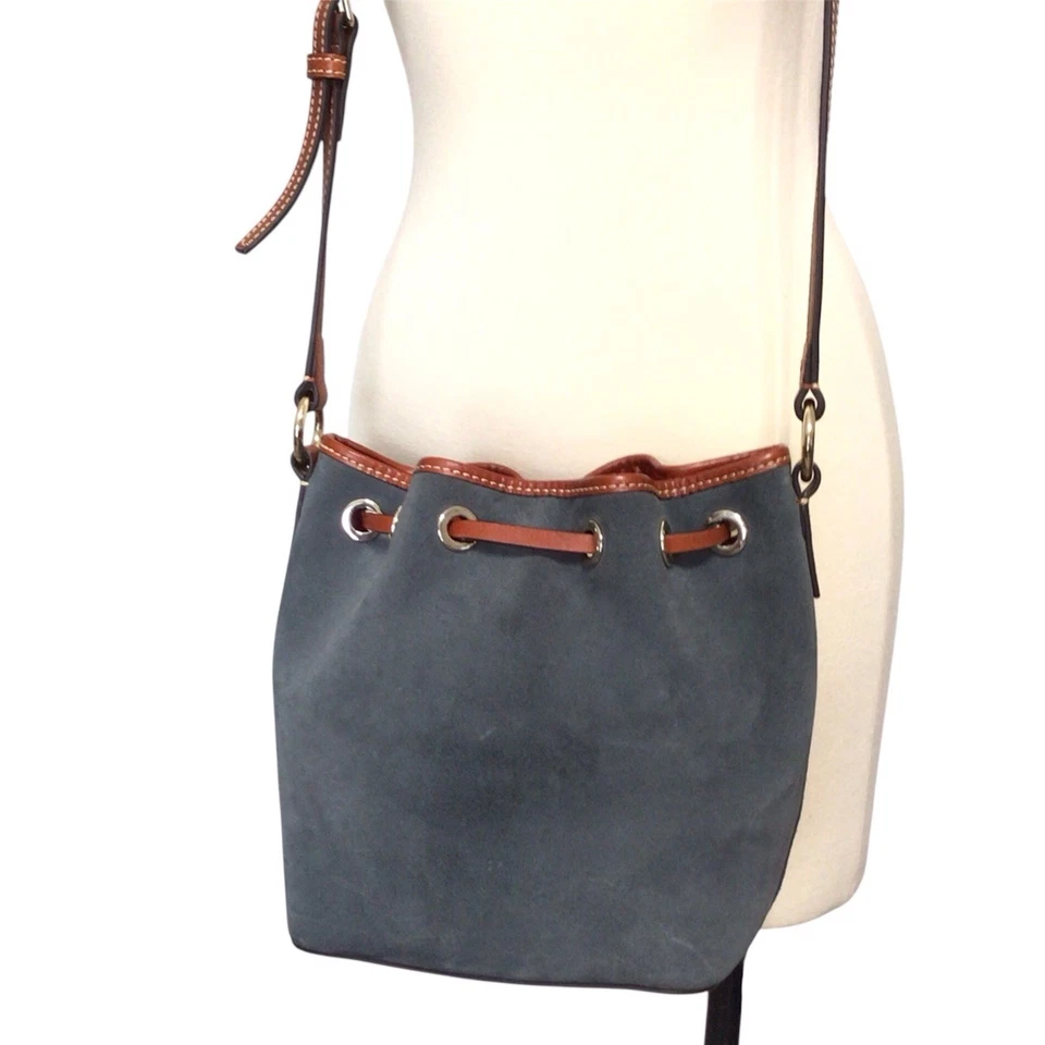 Dooney & Bourke Gray Suede Kendall Crossbody Bucket Bag Purse - Image 4 of 4
