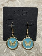 Vintage Gold Butterfly Blue Enamel Gold Dangle Fashion Trendy Bohemian Earrings