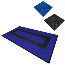 Image of Monster Shop Vented Garage Floor Tiles With Edges – 90 Blue & 30 Black