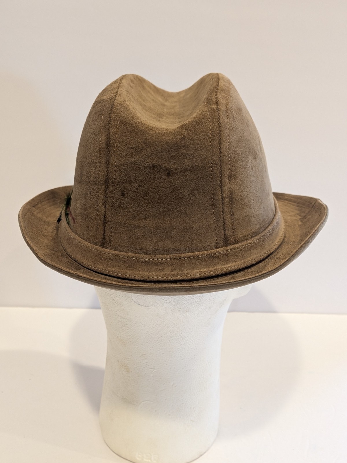 Vtg Stetson Fedora Hat Genuine Leather Suede Men's Brown 7 5/8 XL 
