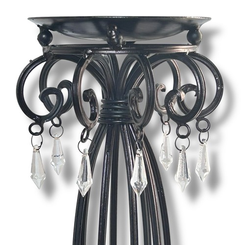 Ornate Black Metal Pillar Candle Holder 15” VTG Teardrop Prisms Scroll Design - Picture 5 of 11