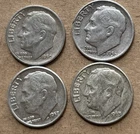 Lot of 4 Roosevelt Silver Dimes US 10C - 1950-S, 1956-D, 1957-D, 1963-D (1L)