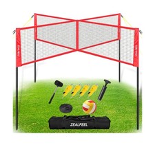 ZEALFEEL 4 Square Volleyball Game Set, 3 Heights Adjustable 4-Way Volleyball ...