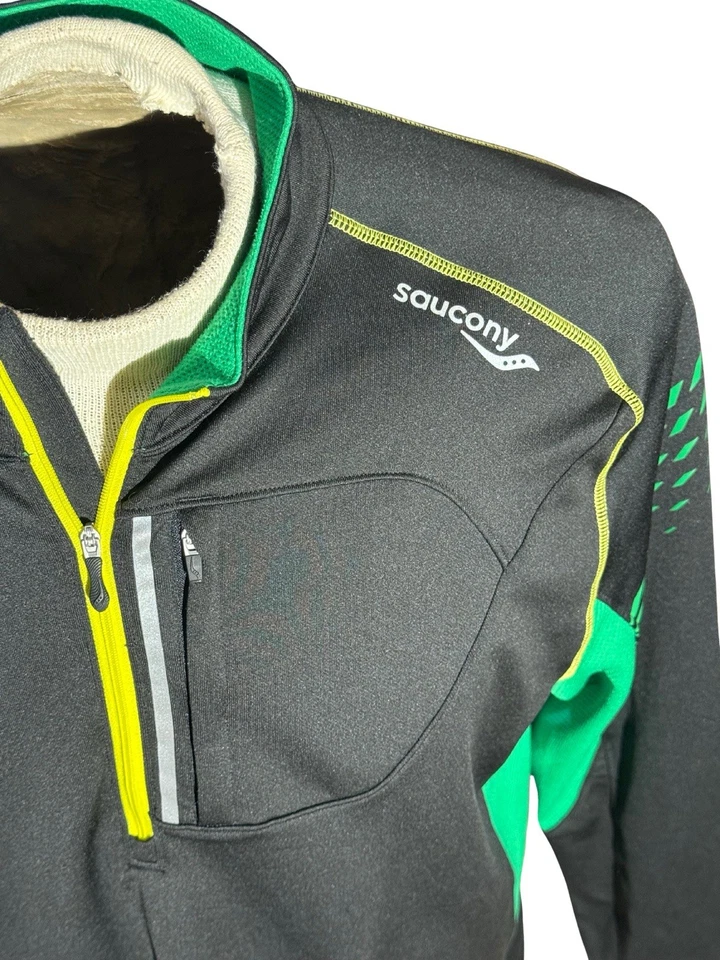 Saucony Hombre XL Cuarto Cremallera Correr Pullover Negro Verde Chaqueta Atlética 1 Foto 3 de 4
