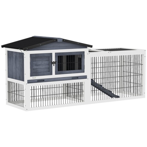 Dark Gray 2 Level 59" Outdoor Rabbit Hutch Openable Waterproof Top