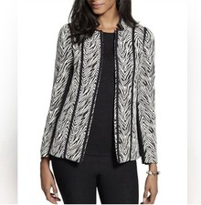 Chico's Women s Black White Zebra Print Open Front Knit Blazer Jacket - Size: 1
