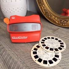 Vintage View Master 3D Red Classic Toy Slide Viewer W/ 2 Slides - Made In USA