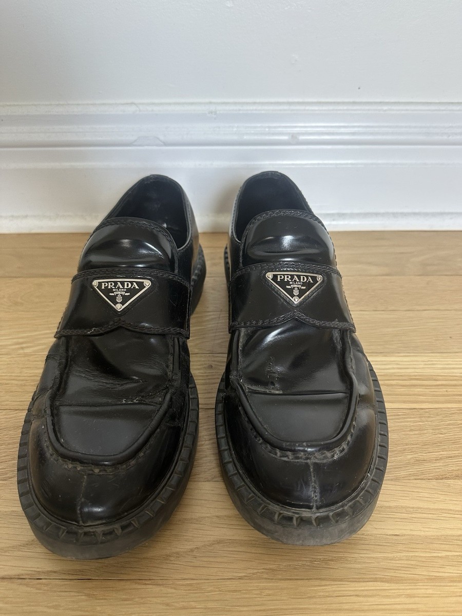 Prada Loafers Men 9 9.5 Black Leather Chocolate Brushed 10 Eur 42