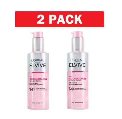 2x Elvive Glycolic Gloss Leave In Serum Hair. Elseve  Glycolic Gloss Serum 14%