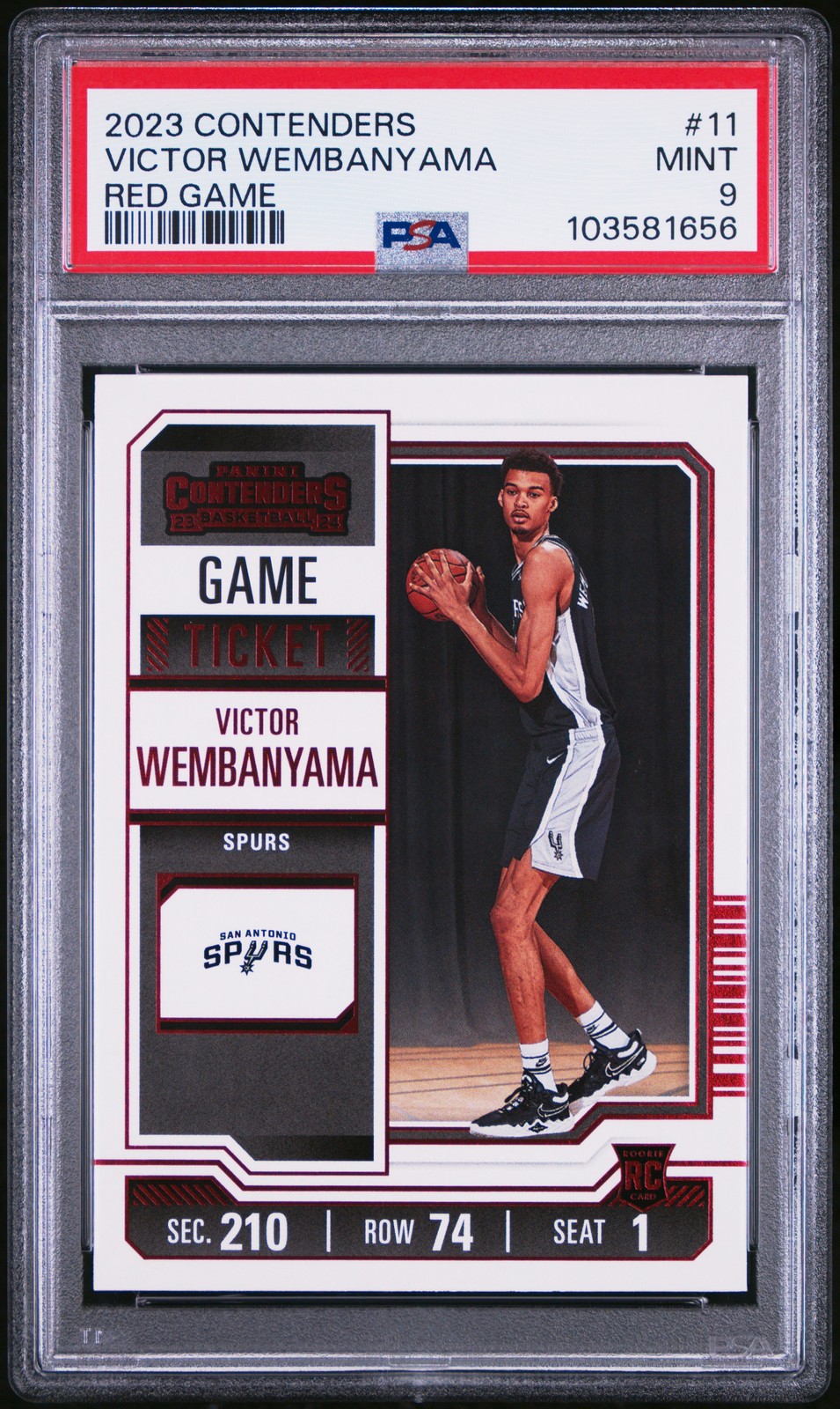 2023 Panini Contenders #11 Victor Wembanyama Red Game RC PSA 9 view 1
