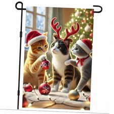 ChristmasGarden Flag Holiday Garden Flag 12x18 Inch Double Sided Merry Cats