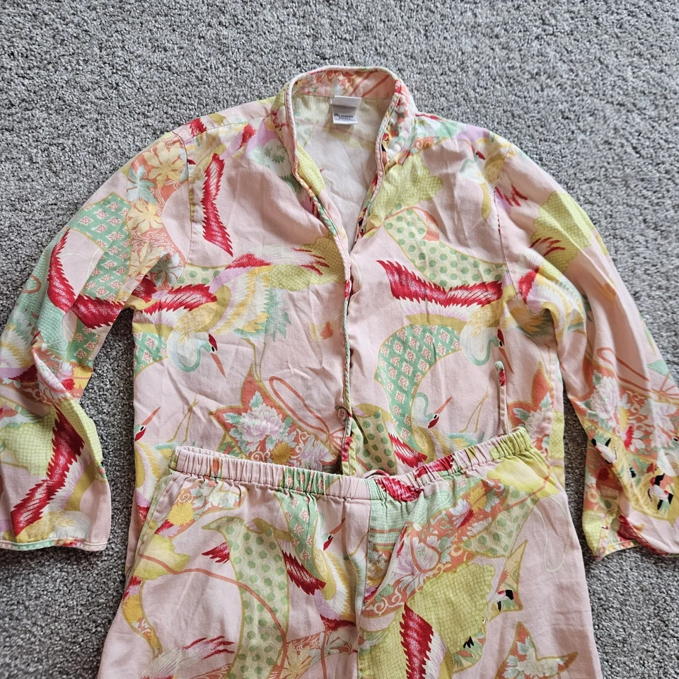 Conjunto de pijama Natori floral feminino tamanho pequeno top e calça ajuste relaxado guindastes rosa - Imagem 2 de 4