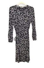 Sessun Dress Womens XS Black Floral Print Long Sleeve Viscose Tie Waist Belt